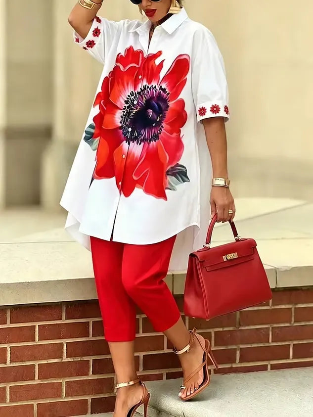 Urban Floral Printing Shirt Collar Shirt