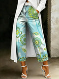 Women's Fashion Ethnic Floral Art Printed Loose-fit Casual Wide-leg Jeans