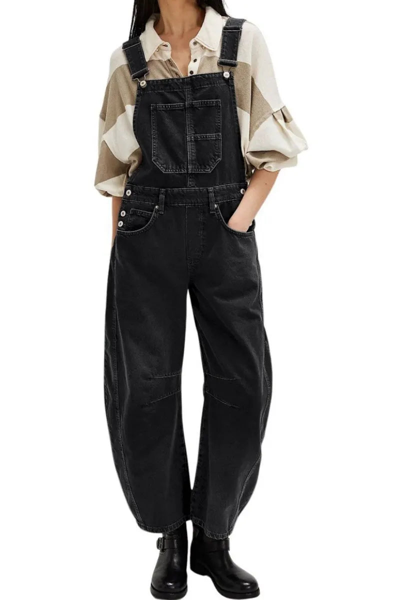 Women Y2k Baggy Barrel Jeans Overalls Wide Leg Denim Pants Bib Overalls Jumpsuit Boyfriend Patchwork Jeans