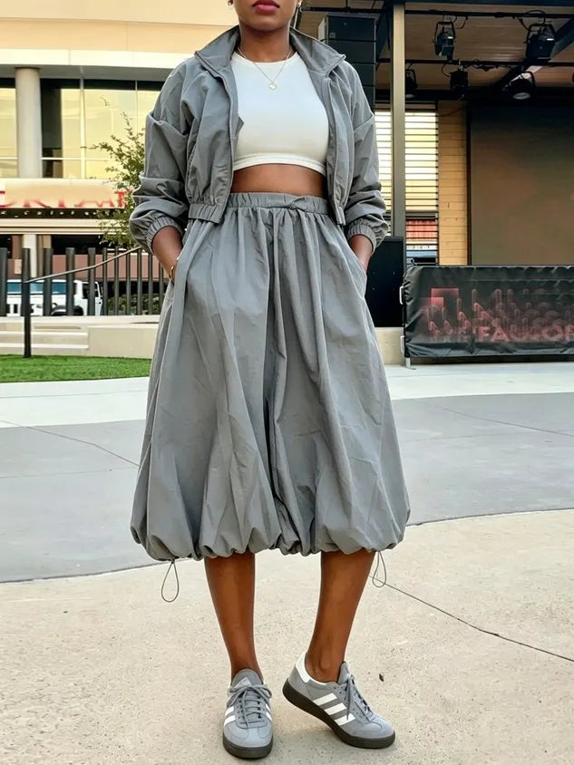 Casual Ruched Plain Midi Skirt