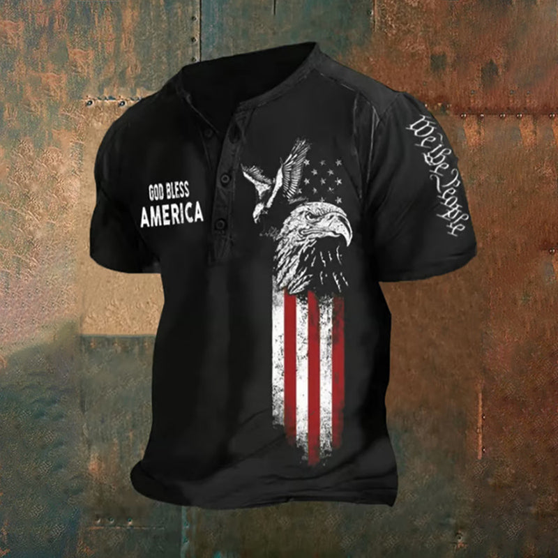 Men's Retro God Bless America Independence Day Round Neck T-shirt