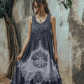 Vintage Tribal Viking Tree Of Life Celtic Knot Linen Blend Tank Midi Dress