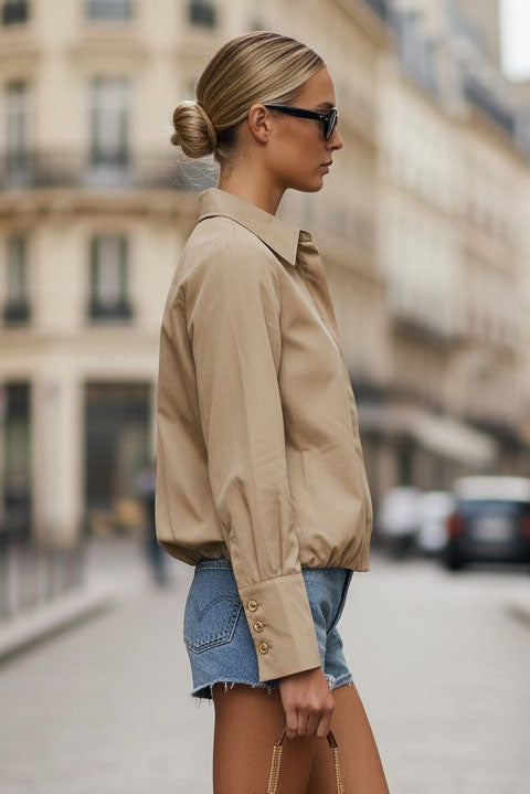 FRONT ZIP BELL CUFFS BLOUSE