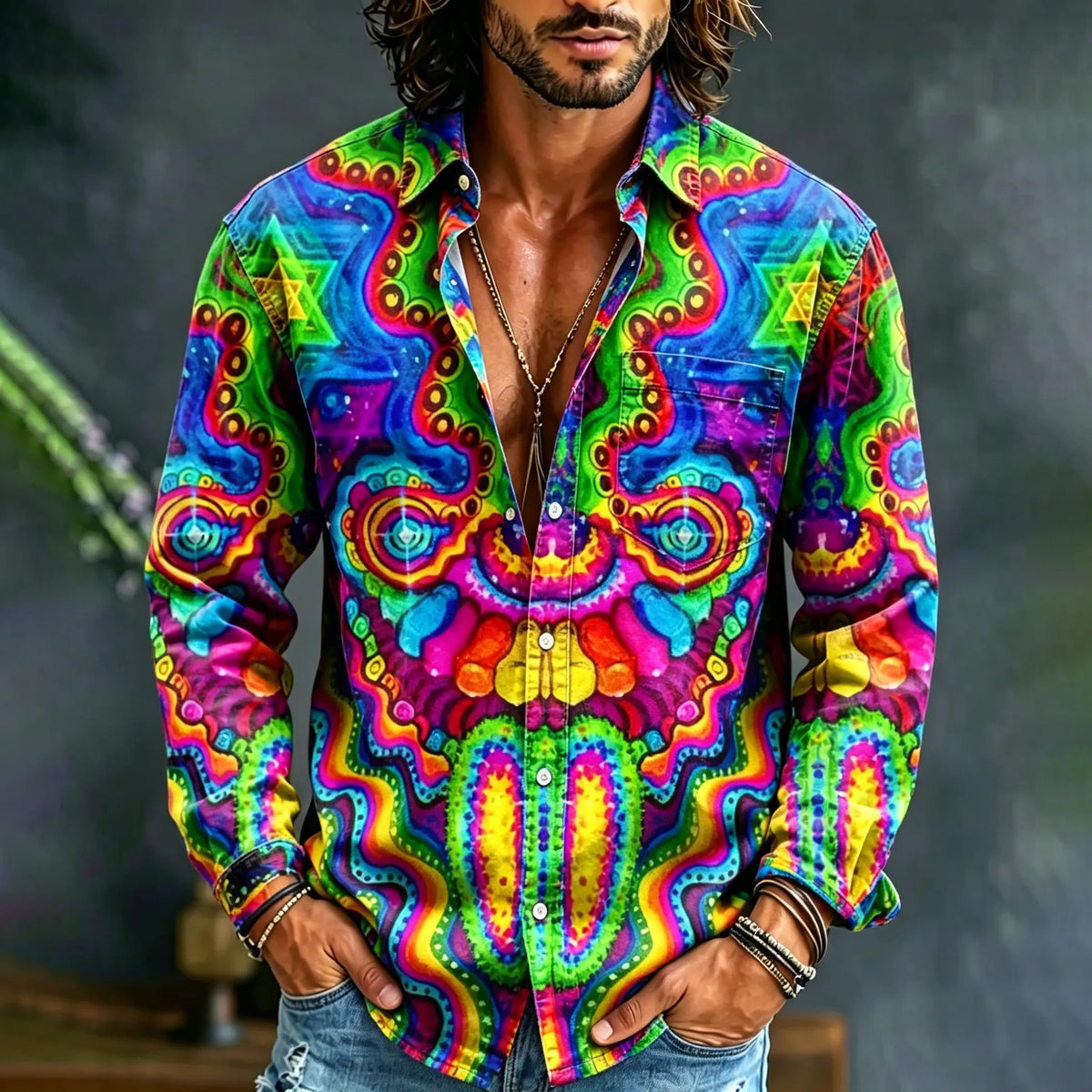 Men's Psychedelic Hippie Art All Over Print Long Sleeve Shirt