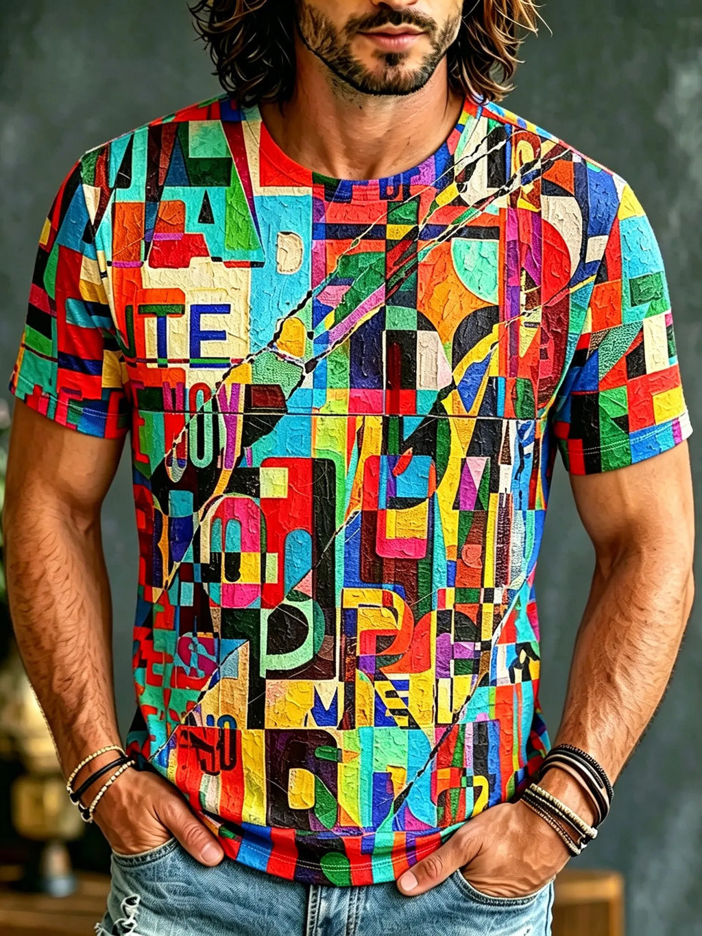 Men's Retro Hippie Style Printed T-shirt