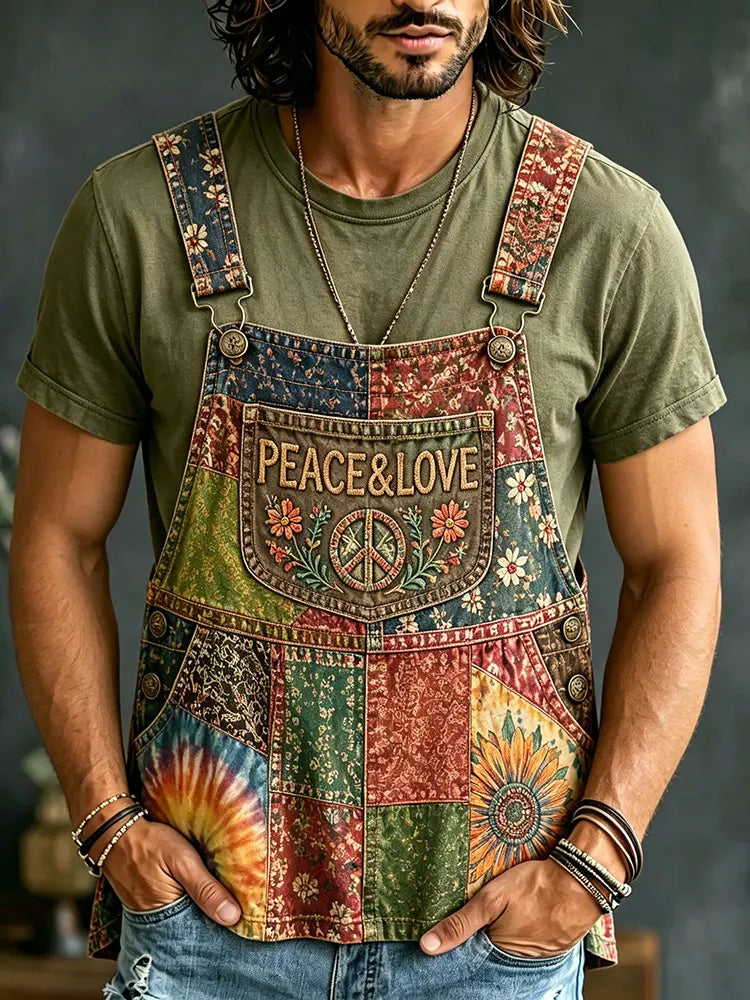 Men's Hippie Peace Patchwork Design T-shirt