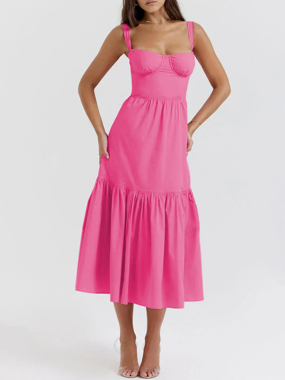 Strap Solid Color A-Hem Midi Dress
