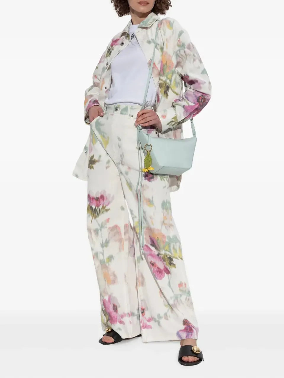 Elegant Androgynous Floral Print Button-down Jacket