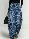 Retro Floral Decorative Pattern Women's Denim Pants
