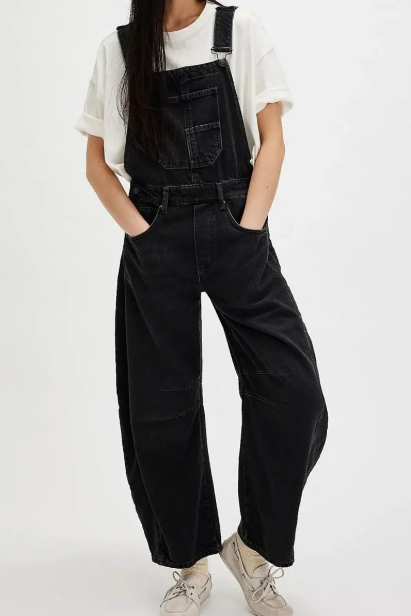 Women Y2k Baggy Barrel Jeans Overalls Wide Leg Denim Pants Bib Overalls Jumpsuit Boyfriend Patchwork Jeans