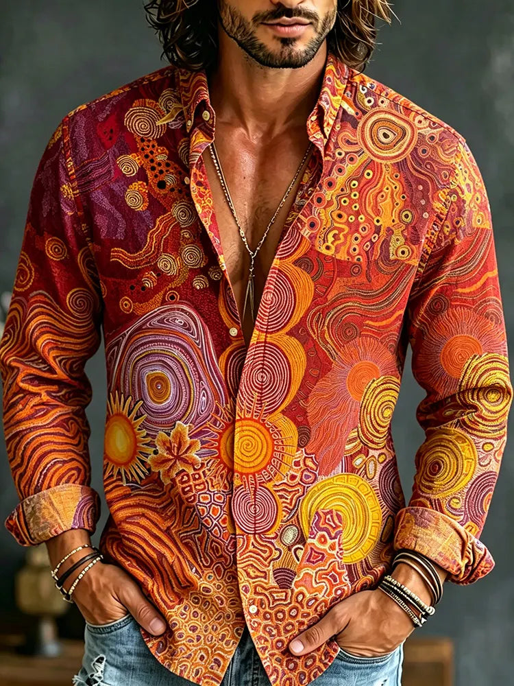 Men's Retro Tie-dye Circle Psychedelic Print Cotton Linen Shirt