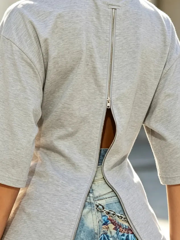 Casual Plain Zipper T-shirt