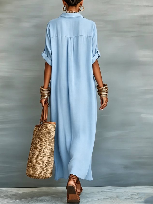 Casual Colorblock Relaxed Maxi Shirt Dress