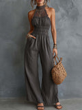 Boho Lace Halter Cotton-Linen Jumpsuit