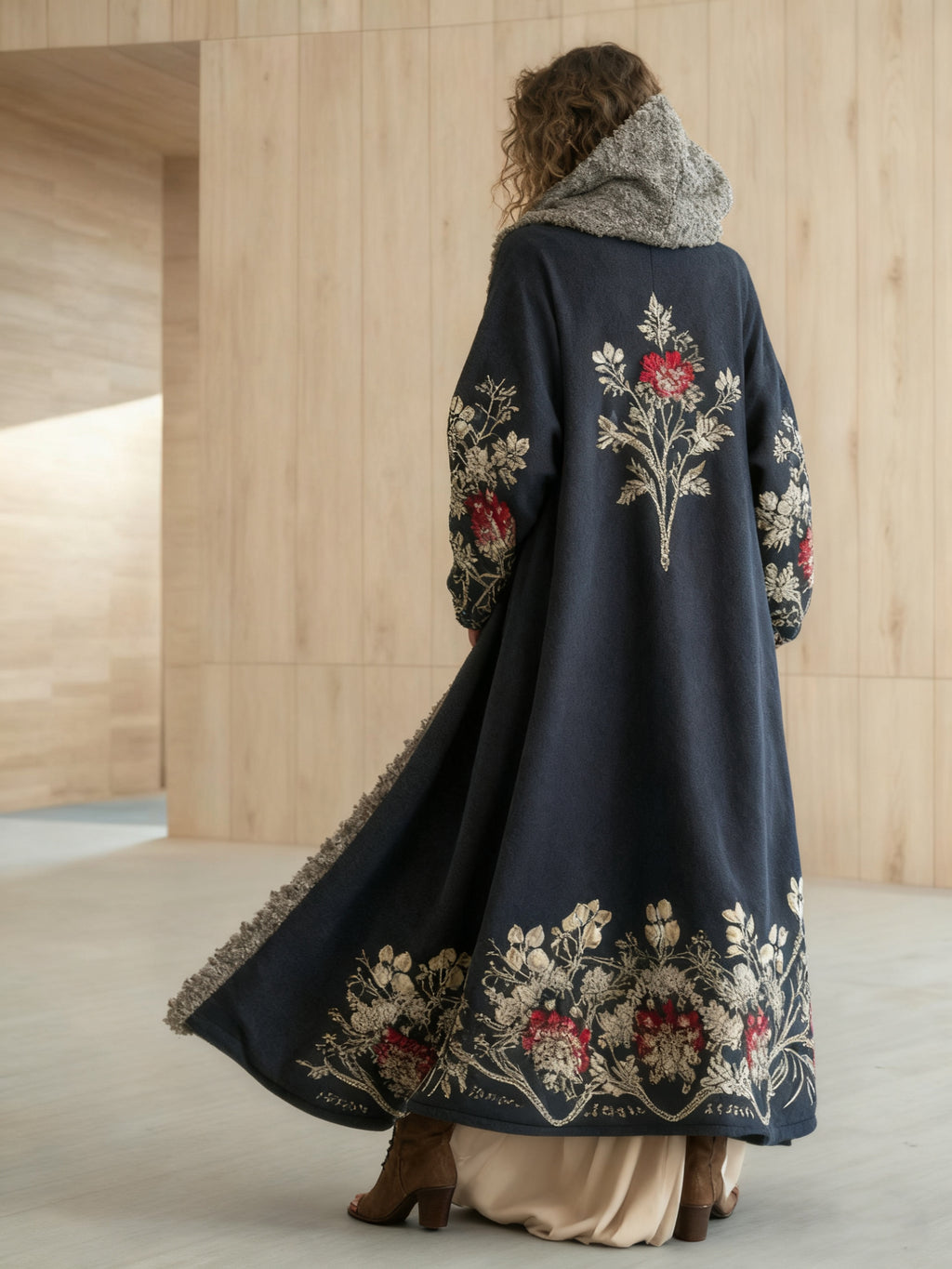 Women's Autumn and Winter Flannel V-Neck Hooded Cardigan Robe