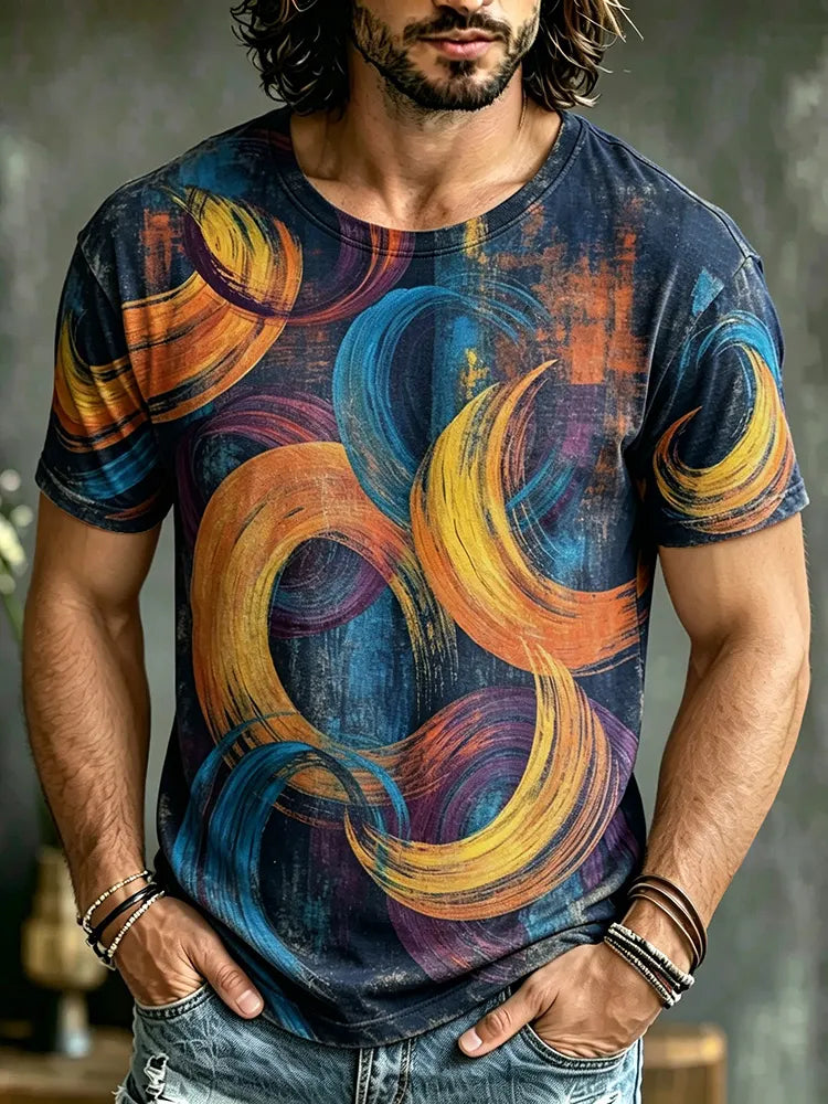 Men's Retro Hippie Style Moon Art Print Casual T-shirt