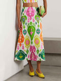 Vibrant Ikat Print High-Waist Midi Skirt