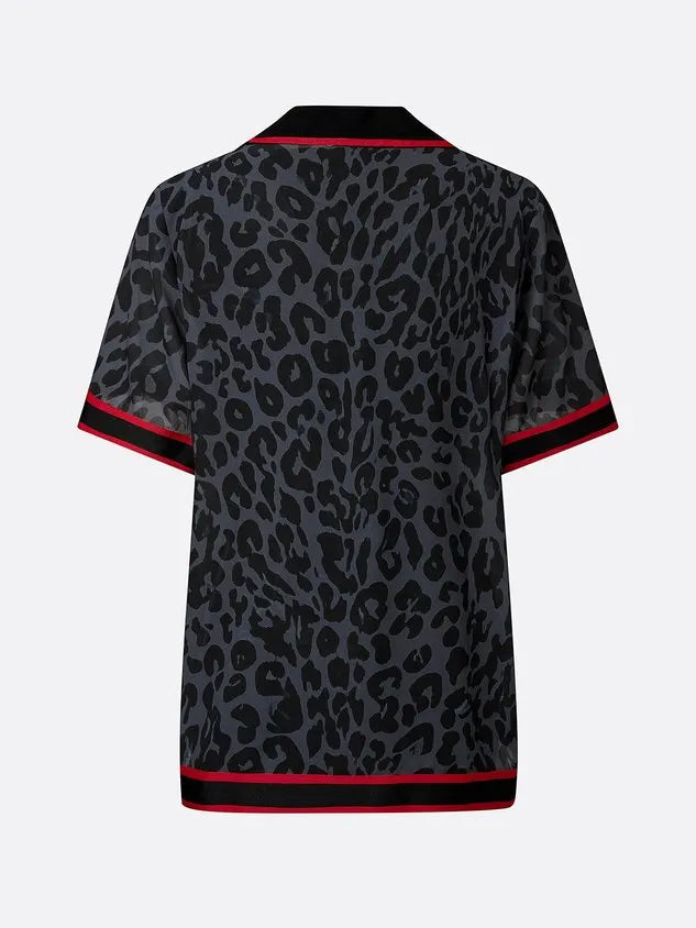 Casual Leopard Printing Shawl Collar Blouse