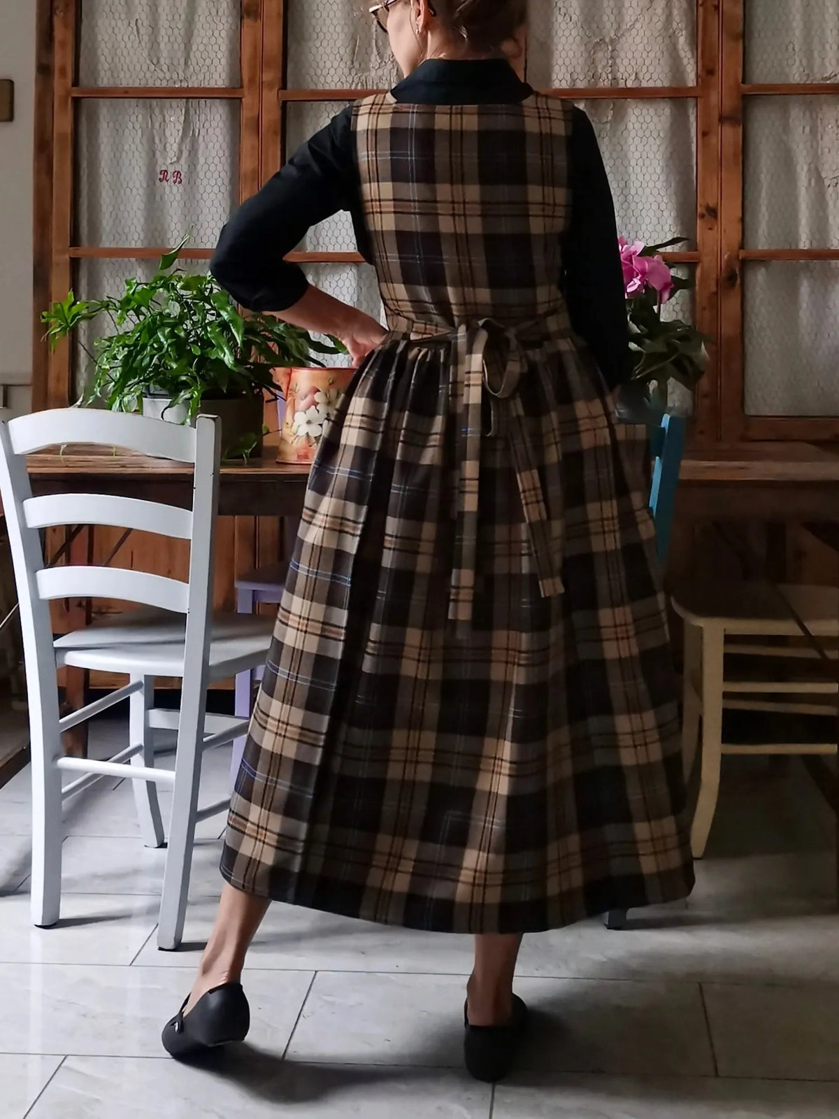 Brown and Beige Tartan Apron