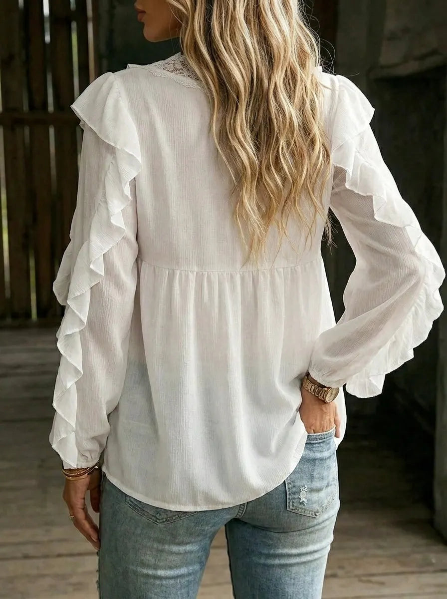 Vintage Lace Ruffle Chiffon Casual Shirt