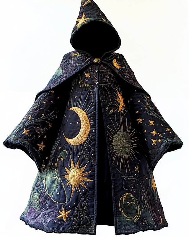 Star and moon 3D embroidered contrasting color stitching cape cape 8a01