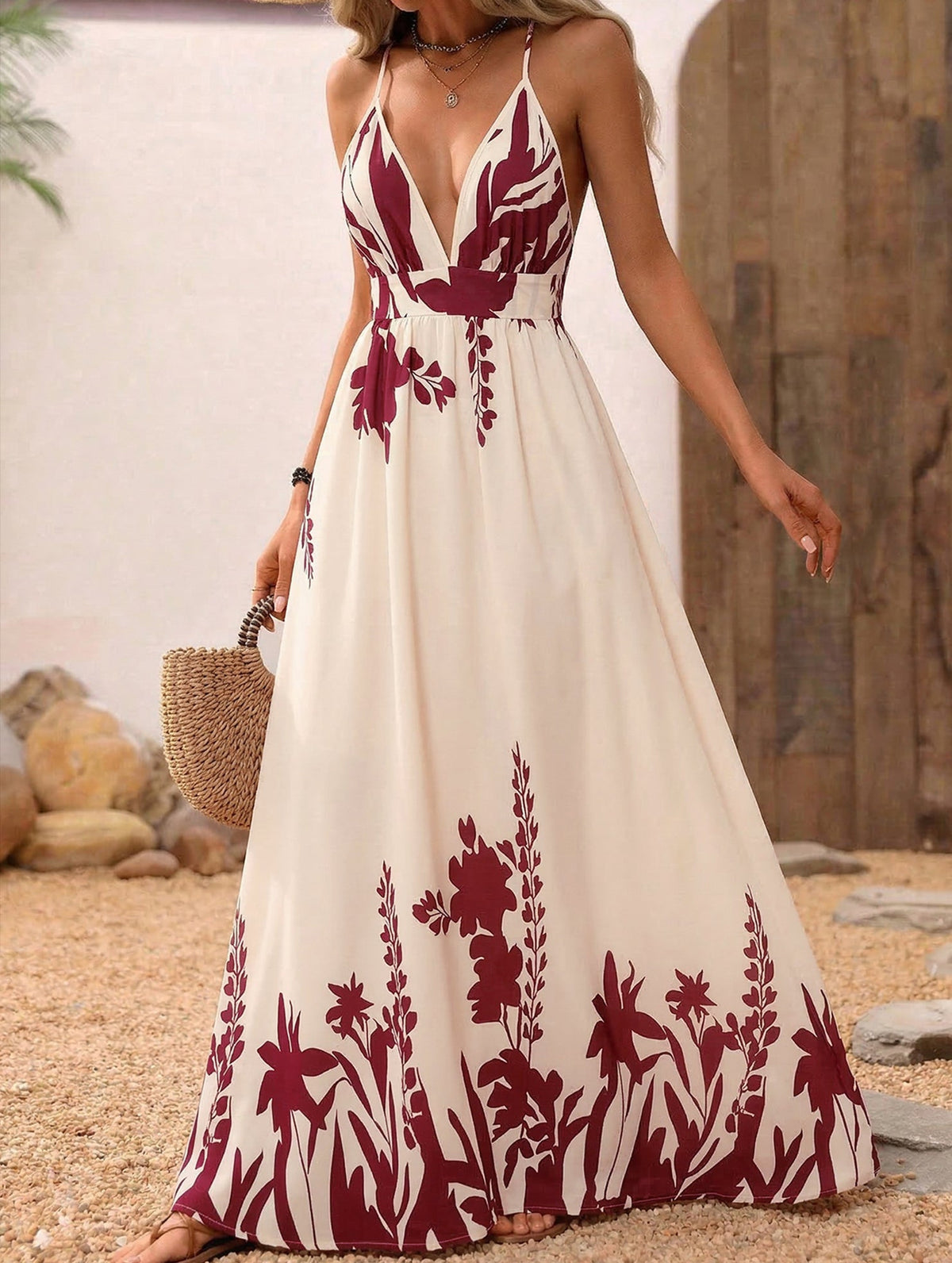 Floral Print Backless Cami Maxi Dress_CWDMD02683