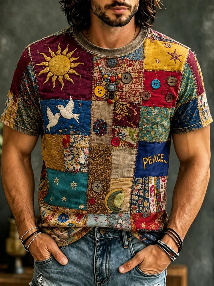 Men's Retro Hippie Pattern Art Casual Short-sleeve T-shirt