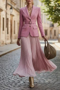 Women Collar Jacket+ Pleated Skirt Elegant Temperament Commuting Set