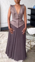 Women's V-Neck Vest-Style Spliced Pleated Dress