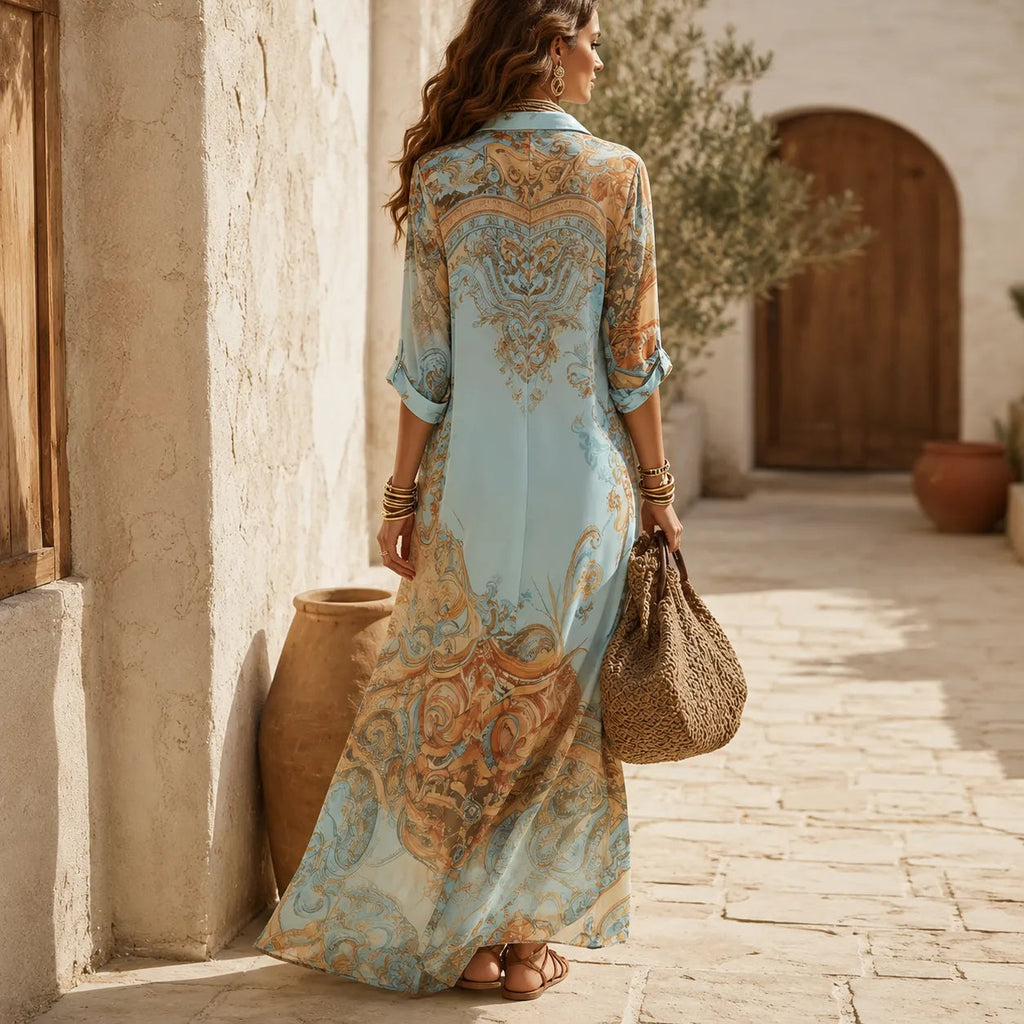 Solmare – Mediterranean Baroque Print Chemisier Maxi Dress