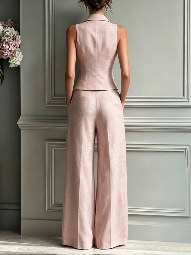 Casual Solid Tailored Lapel Collar Vest