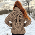 Vintage Viking Tribal Tree Of Life Jacquard Celtic Knit High Neck Hooded Sweater