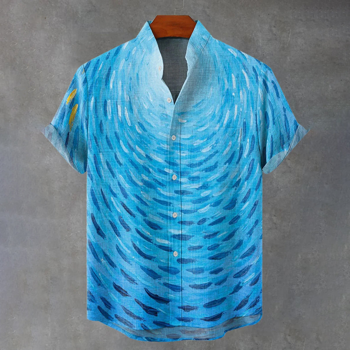 Japanese-style Ocean Pattern Art Print Casual Shirt