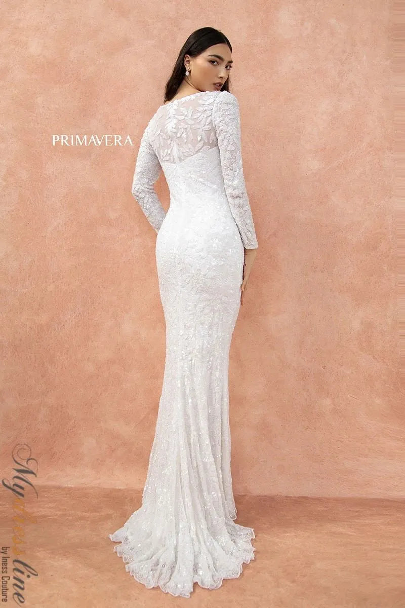 Primavera 11034 Long sleeves elegant white maxi dress