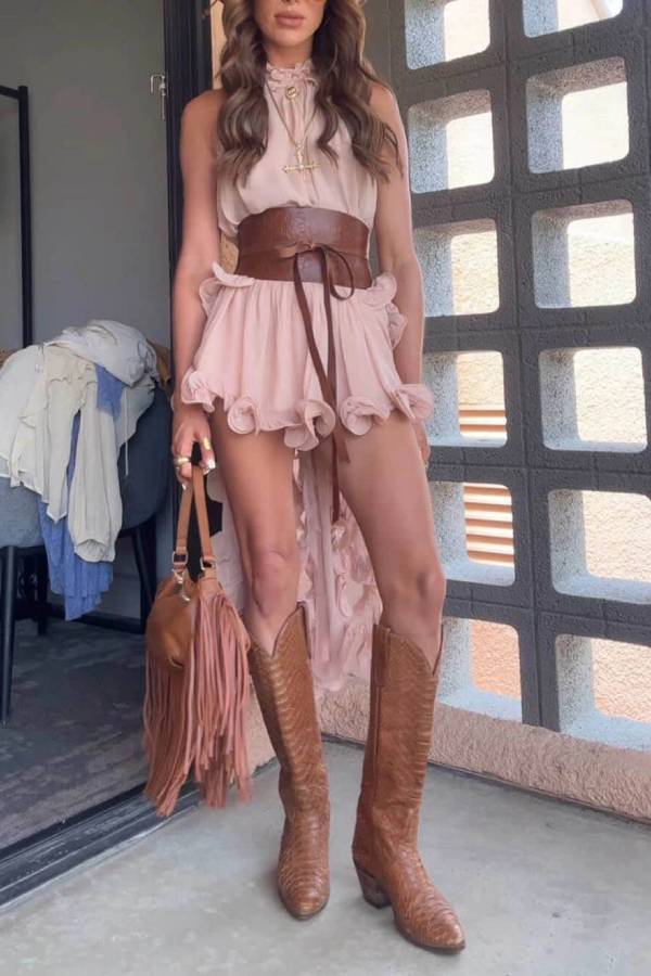 Delicate Romantic Drama Chiffon Wavy Ruffles Elastic Waist Loose Shorts