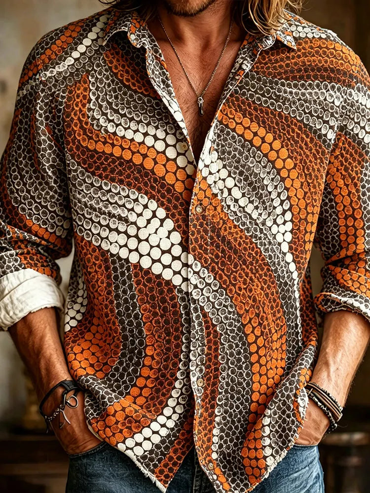 Men's Retro Hippie Polka Dot Art Print Long Sleeve Shirt