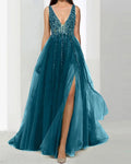 slit sequined Gown chiffon silk maxi dress - 01
