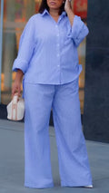 Women's Collared Pinstripe Shirt Casual Suit