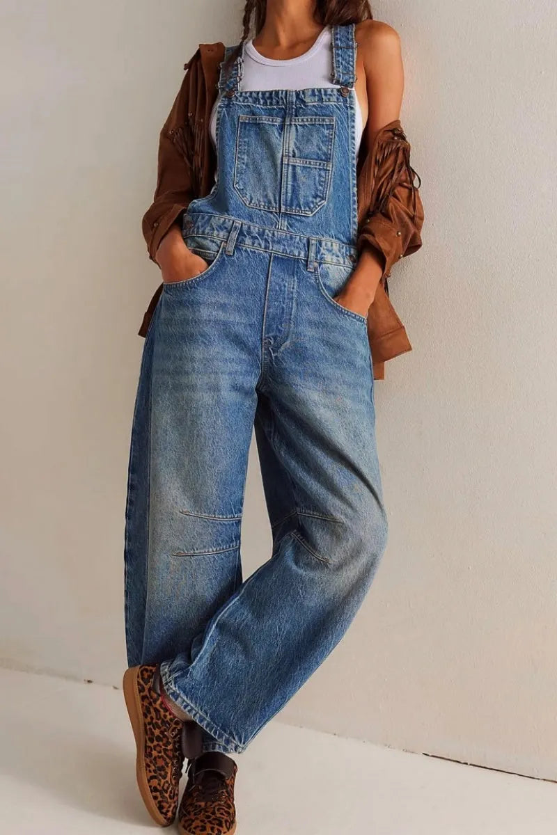 Women Y2k Baggy Barrel Jeans Overalls Wide Leg Denim Pants Bib Overalls Jumpsuit Boyfriend Patchwork Jeans