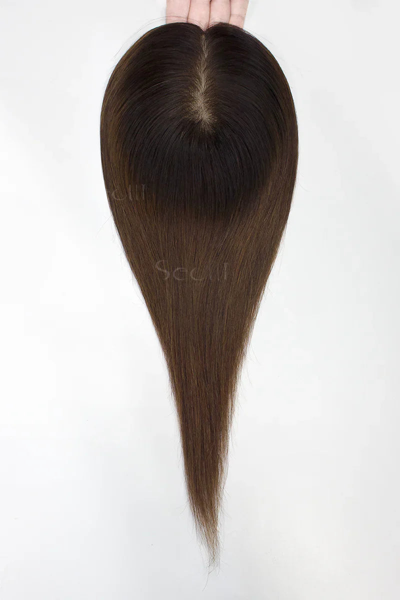 Flavia Silk Top Remy Human Hair Topper Dark Brown/Medium Brown #T2/4