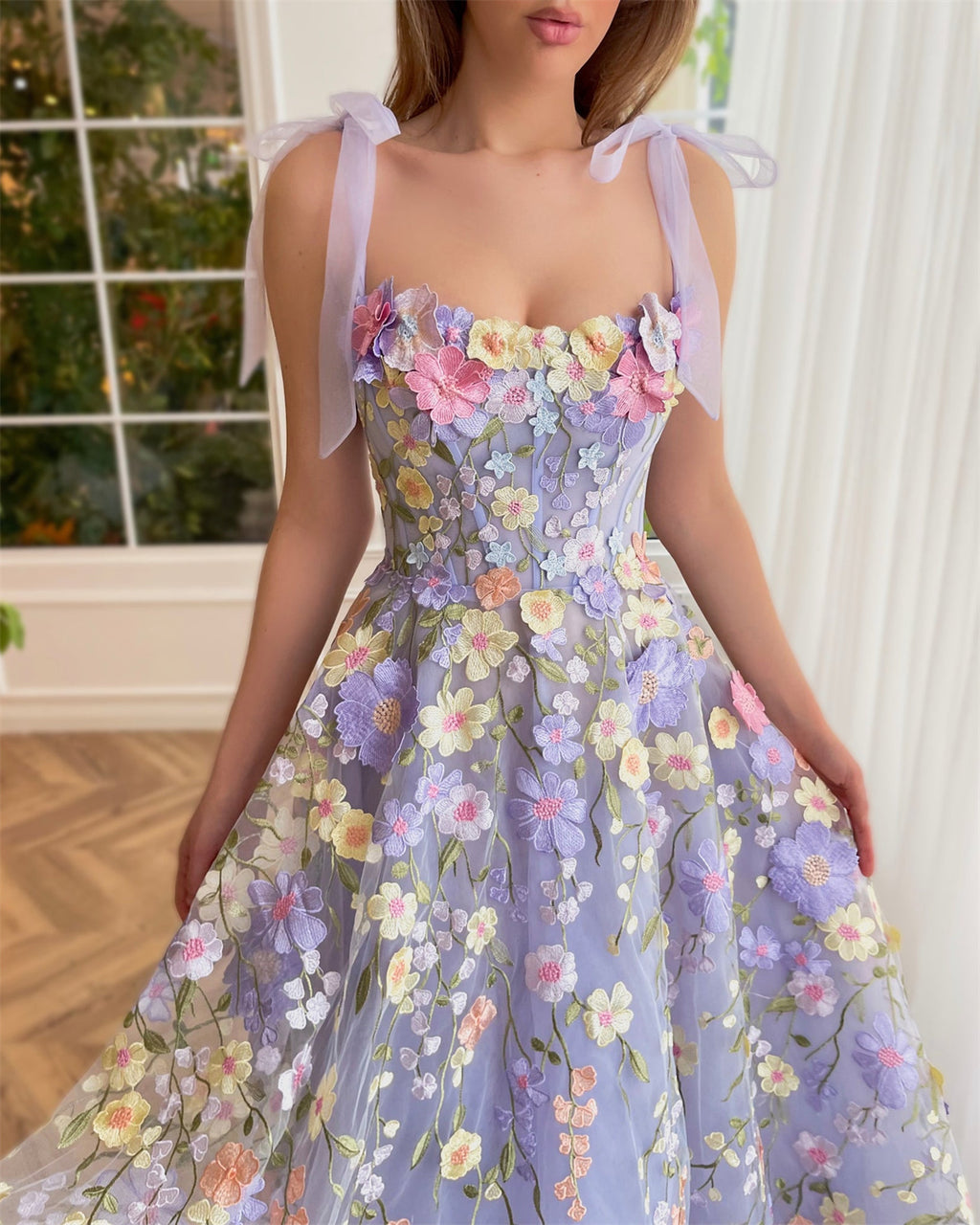 Women's Purple Sling Flower Embroidery Dress