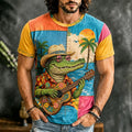 Men's Retro Retro Hippie Crocodile Art Print Crew Neck Short Sleeve T-shirt