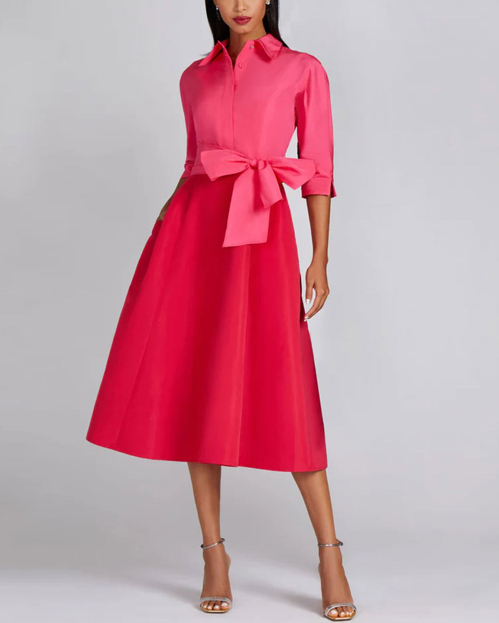 Two Tone Taffeta Shirt Dress