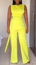 Women's Round Neck Tie-up Top + Fluorescent Casual Pants Set