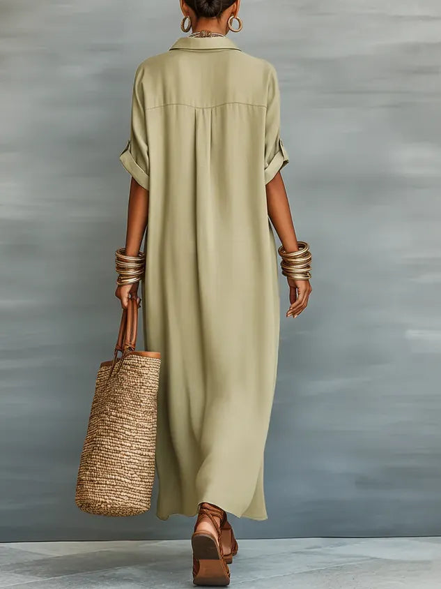 Casual Colorblock Relaxed Maxi Shirt Dress