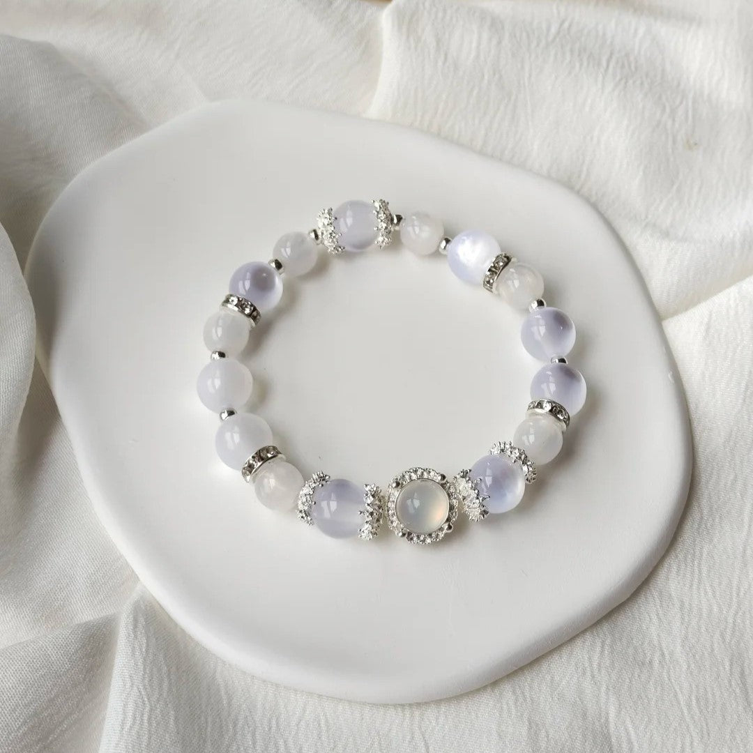 Light Purple Chalcedony Moonstone Silver Bracelet
