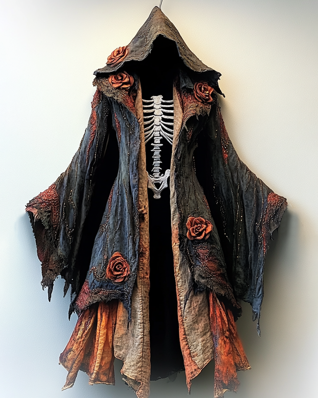 Women's Halloween Themed Rose Embroidered Irregular Cape 02a6