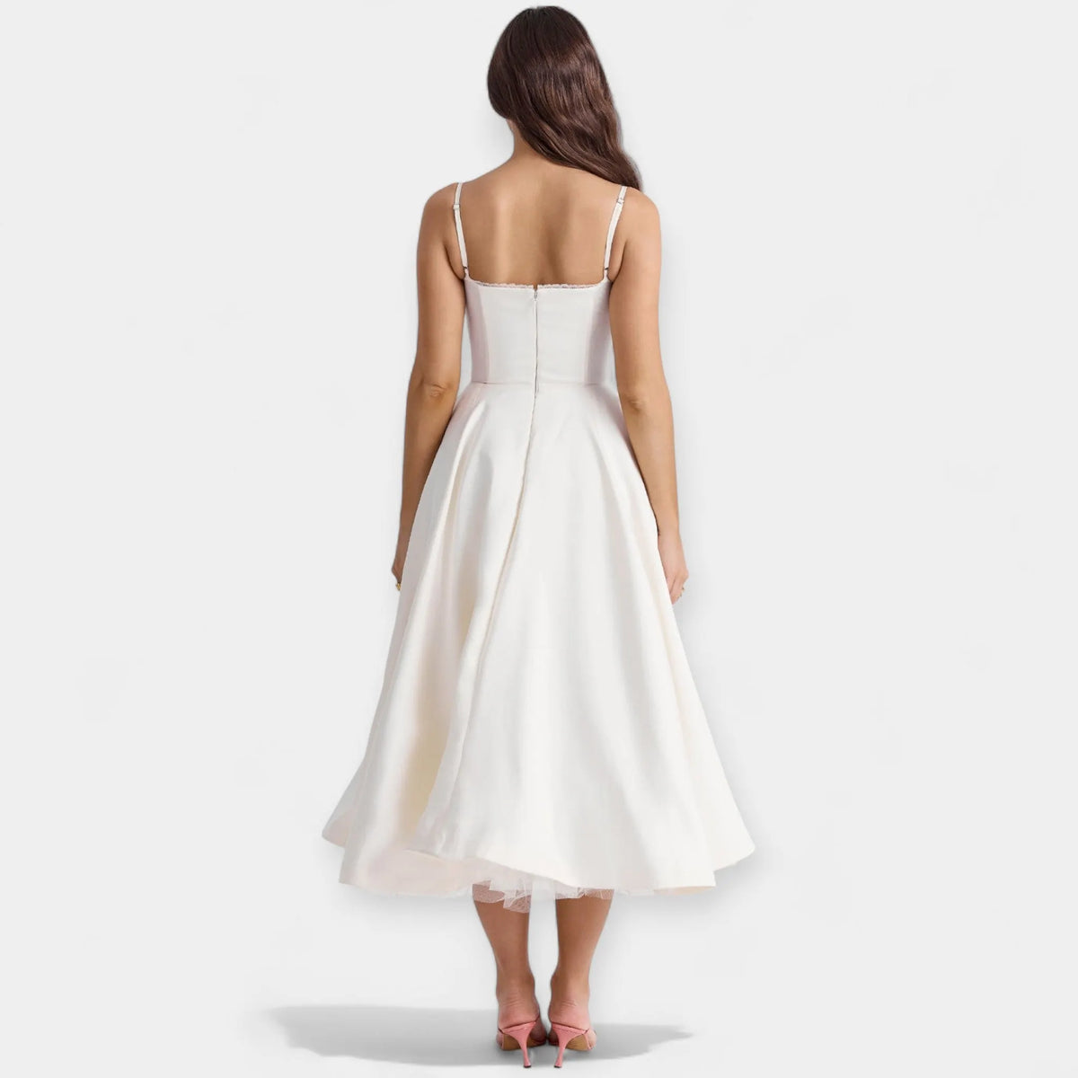 Midi Dress with Tulle Sheer Details