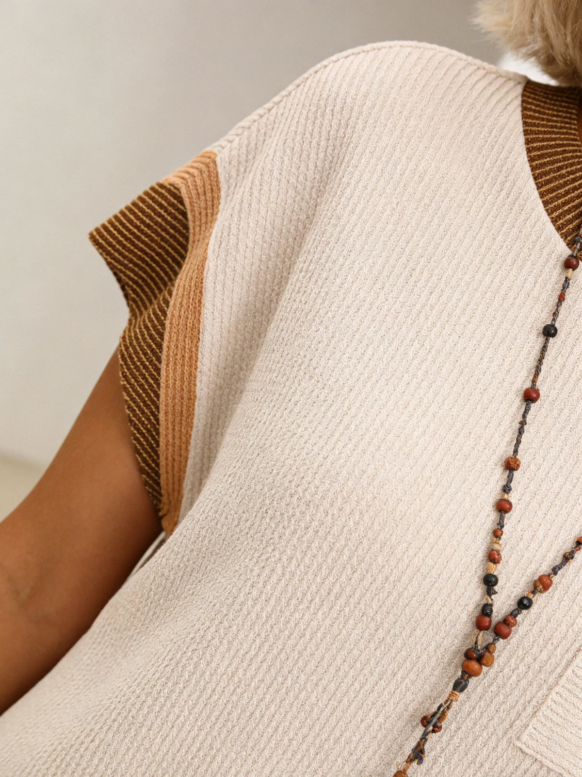 Textured Fabric Casual Contrast Twist Strip Short Sleeve Pocket Dress