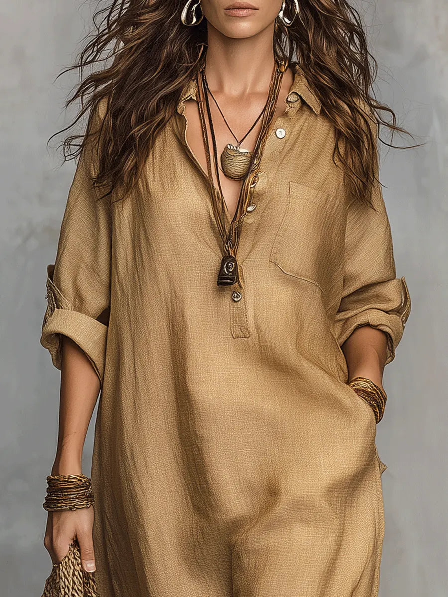 Bohemian Charm Casual Buttoned Dress